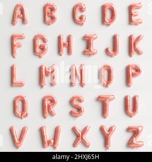 26 Buchstaben von A bis Z 3D Illustration von holorosa Ballons isoliert auf weißem Hintergrund Stockfoto