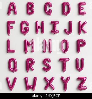 26 Buchstaben von A bis Z 3D Abbildung von pinken Ballons vom Typ 3 isoliert auf weißem Hintergrund Stockfoto
