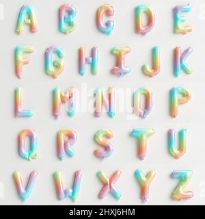26 Buchstaben von A bis Z 3D Abbildung von Regenbogenballons vom Typ 4 isoliert auf weißem Hintergrund Stockfoto