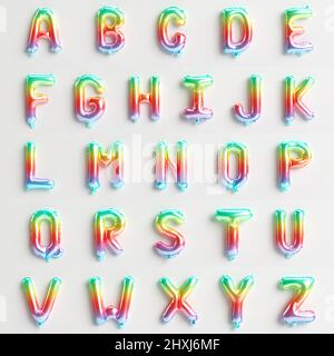 26 Buchstaben von A bis Z 3D Abbildung von Regenbogenballons vom Typ 8 isoliert auf weißem Hintergrund Stockfoto