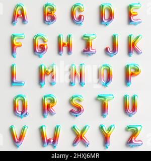 26 Buchstaben von A bis Z 3D Abbildung von Regenbogenballons vom Typ 9 isoliert auf weißem Hintergrund Stockfoto