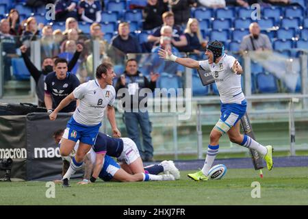 Olimpico-Stadion, Rom, Italien, 12. März 2022, Italien jubelte während des Spiels Italien gegen Schottland - Rugby Six Nations Stockfoto