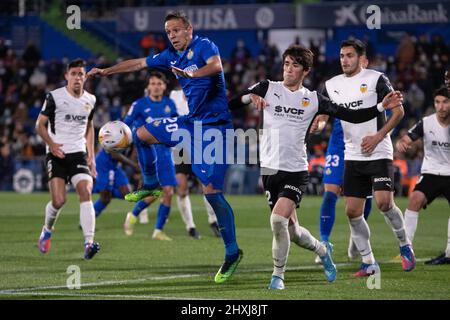 Getafe, Spanien. 12. März 2022. La Liga Spanisches Fußballspiel La Liga Getafe gegen Valencia im Alfonso Perez Stadium, Getafe, Madrid, 12. März 2022. 900/Cordon Press Credit: CORDON PRESS/Alamy Live News Stockfoto