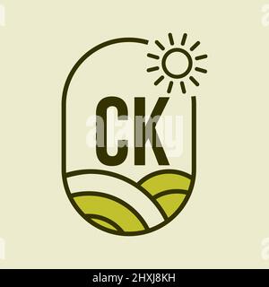 Landwirtschaftslogo auf Briefvorlage CK-Emblem. Buchstabe CK Agro Farm, Agrobusiness, Eco-Farm Zeichen Stock Vektor