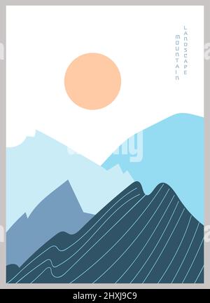Abstraktes Poster zur Berglandschaft. Geometrische Landschaft Hintergrund in asiatischen japanischen Stil. Stock Vektor