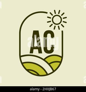 Landwirtschaftslogo auf AC-Emblem-Vorlage mit Buchstabe. Schreiben AC Agro Farm, Agribusiness, Eco-Farm Zeichen Stock Vektor