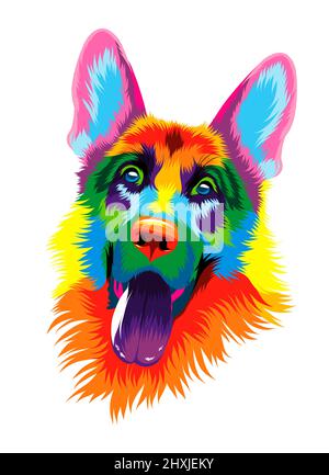 Abstraktes deutsches Schäferhund-Kopfporträt aus bunten Farben. Farbige Zeichnung. Vektordarstellung von Farben Stock Vektor