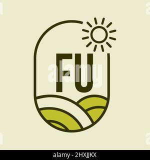 Landwirtschaftslogo auf Briefvorlage für FU-Emblem. Schreiben FU Agro Farm, Agrobusiness, Eco-Farm Zeichen Stock Vektor