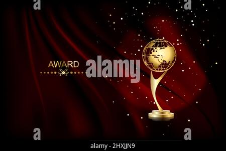 Realistische Golden Trophy Cup Set isoliert auf rotem Hintergrund Stock Vektor