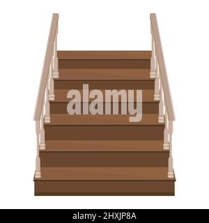Holztreppe zur Veranda - eine Treppe, um das Haus mit dekorativen Holzgeländer zu betreten. Stock Vektor