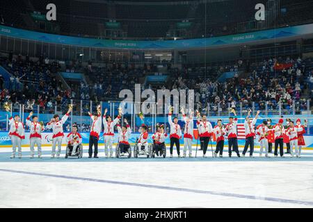 Peking, Hebei, China. 13. März 2022. China para-Hockey Team erhält Bronzemedaille, Peking 2022 (Bildquelle: © Mark Edward Harris/ZUMA Press Wire) Stockfoto