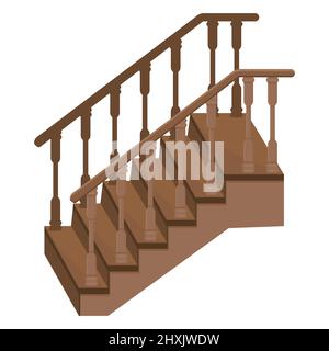 Holztreppe zur Veranda - eine Treppe, um das Haus mit dekorativen Holzgeländer zu betreten. Stock Vektor