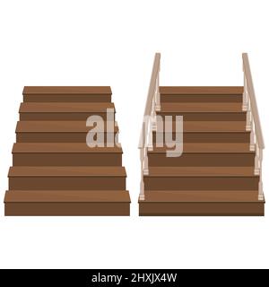 Holztreppe zur Veranda - eine Treppe, um das Haus mit dekorativen Holzgeländer zu betreten. Stock Vektor