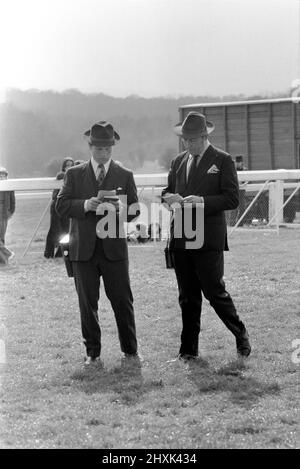 Jockey Willie Carson. „All the Queens Horses“. In West Ilsley steht Berks-Trainer Major W. R. Hern vor den 13 Pferden für die Queen. Von links nach rechts: Hintere Reihe Star Harbour; Circlet; Alma; Tartan Pimpernell; Dunfermline; Und Mary Fitton. Erste Reihe: Bewertung; Kette der Argumentation; Fife und Trommel; Herzog der Normandie; Rhyme Royal; Gesellig und Paintbrust. Der Mann 2. von rechts ist Stan Clayton, ehemaliger Jockey der Queen. 1977 77.-02213-010. April Stockfoto