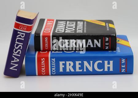 Phrase Bücher und Wörterbücher aus dem Englischen in andere Sprachen. Stockfoto