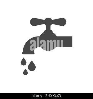 Wasserhahn mit Wassertropfen schwarzes Vektor-Symbol. Einfaches ausgefülltes Tabulatorsymbol. Stock Vektor