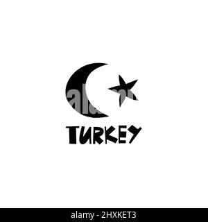 Vektor Handgezeichnetes Symbol der Türkei. Reisedarstellung der Zeichen der Republik Türkei. Handgezeichnete Schriftzüge. Türkisches Wahrzeichen-Logo Stock Vektor