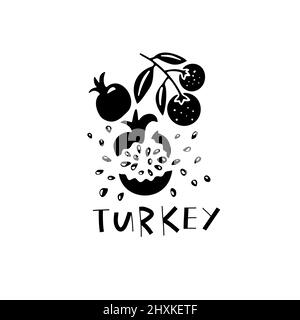 Vektor Handgezeichnetes Symbol der Türkei. Reisedarstellung der Zeichen der Republik Türkei. Handgezeichnete Schriftzüge. Türkisches Wahrzeichen-Logo Stock Vektor