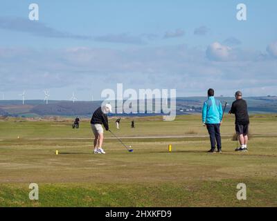 Golfspieler, der Royal North Devon Golf Club, Westward Ho!, Devon, Großbritannien Stockfoto