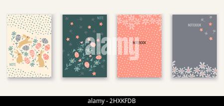 Osterhase, Eier und Blumen Bannerset. Vektorgrafik Stock Vektor