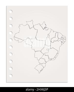 Brasilien-Karte auf realistisch sauberem Blatt Papier aus Block gerissen, leer Stockfoto