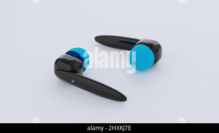 Wireless Technology Bluetooth-Ohrhörer auf weißem Hintergrund - 3D Abbildung Stockfoto