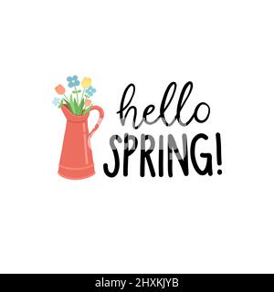 Hallo Frühling, Federsatz, flaches Design, Vektor Stock Vektor