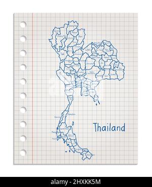 Thailand Karte auf einem realistischen quadratischen Blatt Papier aus einem Block Vektor gerissen Stock Vektor