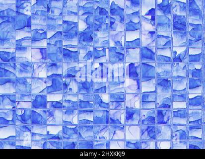 Handbemalter Mosaikhintergrund. Alkoholtinte färbt kreative marmorierte Oberfläche mit Goldfolienpartikeln. Abstrakter Blot oder Splash. Frei fließende Farben brig Stockfoto