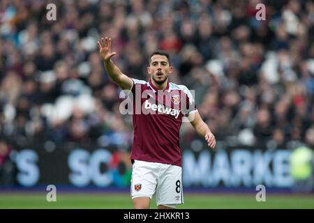 LONDON, GROSSBRITANNIEN. MÄR 13. Pablo Fornals von West Ham ist am Sonntag, den 13.. März 2022, beim Premier League-Spiel zwischen West Ham United und Aston Villa im London Stadium, Stratford, zu sehen. (Kredit: Federico Maranesi | MI Nachrichten) Kredit: MI Nachrichten & Sport /Alamy Live Nachrichten Stockfoto