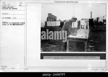 Blick auf U.S. Submarine Chaser Depot im Mittelmeer. Sammlung von Fotografien aus dem Ersten Weltkrieg, 1914-1918, die die militärischen Aktivitäten der britischen und anderen Streitkräfte und des Personals während des Ersten Weltkriegs darstellen Stockfoto