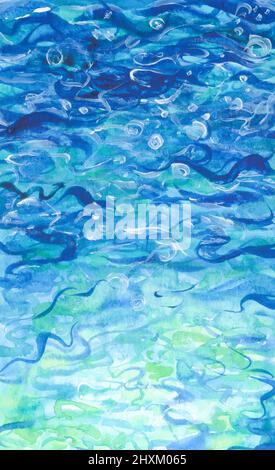 Meerwasseroberfläche mit Wellen. Handbemalte Illustration. Stockfoto
