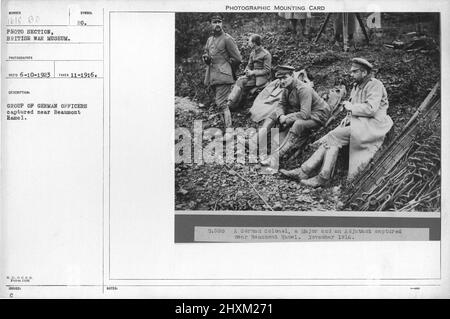 Eine Gruppe deutscher Offiziere wurde in der Nähe von Beaumont Hamel gefangen genommen. November 1916. Sammlung von Fotografien aus dem Ersten Weltkrieg, 1914-1918, die die militärischen Aktivitäten der britischen und anderen Streitkräfte und des Personals während des Ersten Weltkriegs darstellen Stockfoto