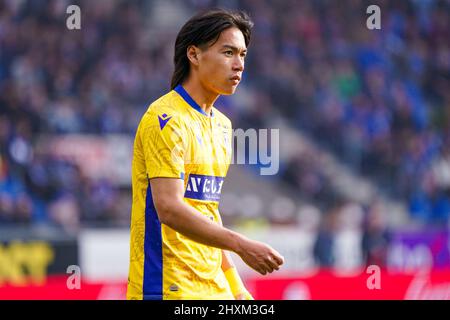 GENK, BELGIEN - 13. MÄRZ: Daichi Hayashi von Sint-Truidense VV während des Jupiler Pro League-Spiels zwischen KRC Genk und Sint-Truidense VV in der Cegeka Arena am 13. März 2022 in Genk, Belgien (Foto: Jeroen Meuwsen/Orange Picts) Stockfoto