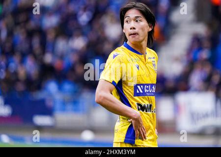 GENK, BELGIEN - 13. MÄRZ: Daichi Hayashi von Sint-Truidense VV während des Jupiler Pro League-Spiels zwischen KRC Genk und Sint-Truidense VV in der Cegeka Arena am 13. März 2022 in Genk, Belgien (Foto: Jeroen Meuwsen/Orange Picts) Stockfoto