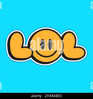 Lustige lol Zitat mit Lächeln Emoji Gesicht. Vektor Cartoon Charakter Illustration Logo.Smile gelbes Gesicht, lol Textdruck für T-Shirt, Poster, Kartenkonzept Stock Vektor