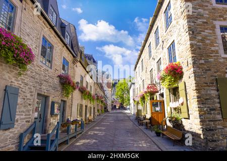 Kanada, Sehenswürdigkeiten in der Altstadt von Quebec, die Unterstadt Petit Champlain und das Einkaufsviertel. Stockfoto