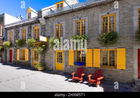 Kanada, Sehenswürdigkeiten in der Altstadt von Quebec, die Unterstadt Petit Champlain und das Einkaufsviertel. Stockfoto