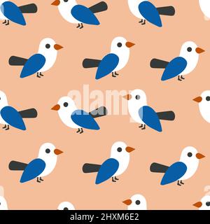 Niedliche Vögel Hintergrund nahtlose pattern.Vector Cartoon flache Hand gezeichnet Stil Charakter Illustration Design.Vintage Papier Vögel minimal skandinavischen nahtlose Muster, Tapete Konzept Stock Vektor