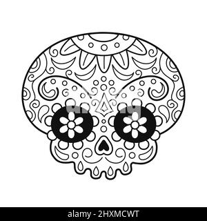 Mexikanische Zucker Schädel Seite für Bild ausmalen. Vektor Doodle Linie Cartoon Charakter Illustration Symbol. Totenkopf T-Shirt Druck, Färbung Seite Design Stock Vektor