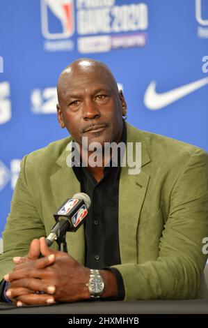 Michael Jordan nimmt an einer Pressekonferenz Teil Stockfoto