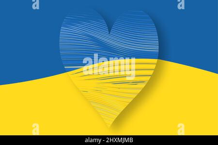 Ukrainische Nationalflagge, herzförmige Ikone mit Farben der ukrainischen Flagge. Gestreiftes Muster. Symbol, Plakat, Banner der Krise in der Ukraine Konzept Stock Vektor