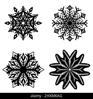Schwarz auf weißer Schneeflocke Abbildung - Satz von vier Stockfoto