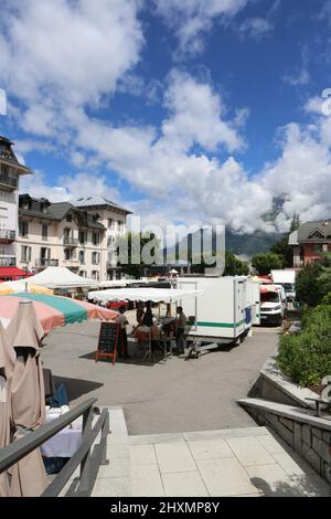 Marché. Saint-Gervais-les-Bains. Haute-Savoie. Auvergne-Rhône-Alpes. Frankreich Stockfoto