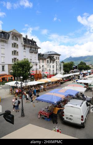 Marché. Saint-Gervais-les-Bains. Haute-Savoie. Auvergne-Rhône-Alpes. Frankreich Stockfoto