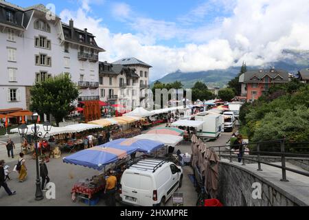 Marché. Saint-Gervais-les-Bains. Haute-Savoie. Auvergne-Rhône-Alpes. Frankreich Stockfoto