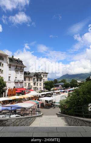 Marché. Saint-Gervais-les-Bains. Haute-Savoie. Auvergne-Rhône-Alpes. Frankreich Stockfoto