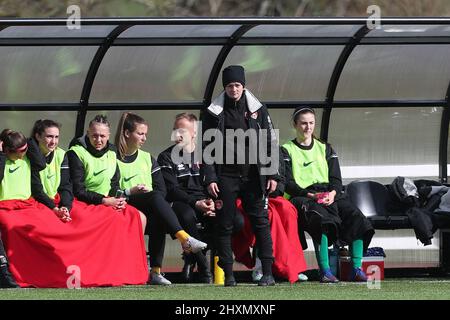 DURHAM, GROSSBRITANNIEN. MÄR 13. Coventry United-Manager Jay Bradford während des FA Women's Championship-Spiels zwischen dem FC Durham Women und Coventry United am Sonntag, 13.. März 2022, im Maiden Castle, Durham City. (Kredit: Mark Fletcher | MI News) Kredit: MI Nachrichten & Sport /Alamy Live News Stockfoto