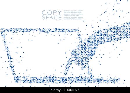 Abstrakt Geometrischer Kreis Punkt Molekül Partikel Muster Hand Push Laptop Tastatur, VR-Technologie Konzept Design blaue Farbe Illustration isoliert auf wh Stock Vektor