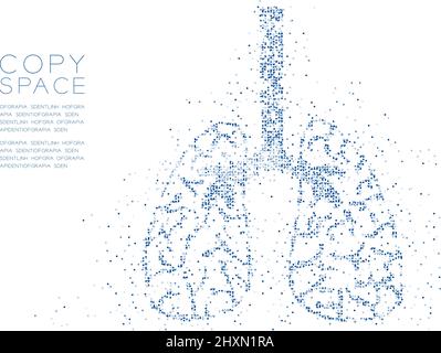 Abstrakt Geometrisches Kreispunktmolekül Partikelmuster PM 2,5 mit Lungenform, VR-Technologie Medizinisches Konzept blaue Farbdarstellung isoliert Stock Vektor